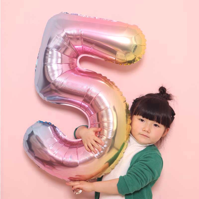 Angka Warna32 &quot;Baby Shower Gradient 0-9 Balon Foil Dekorasi Pesta