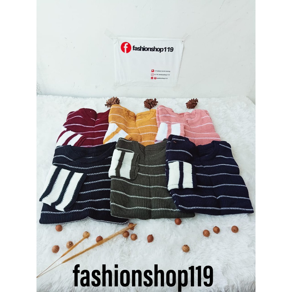 fashionshop119 Colorful Stripe Rajut / Rajut Strip / Salur Rajut / Atasan Wanita / Rajut Wanita (fs)