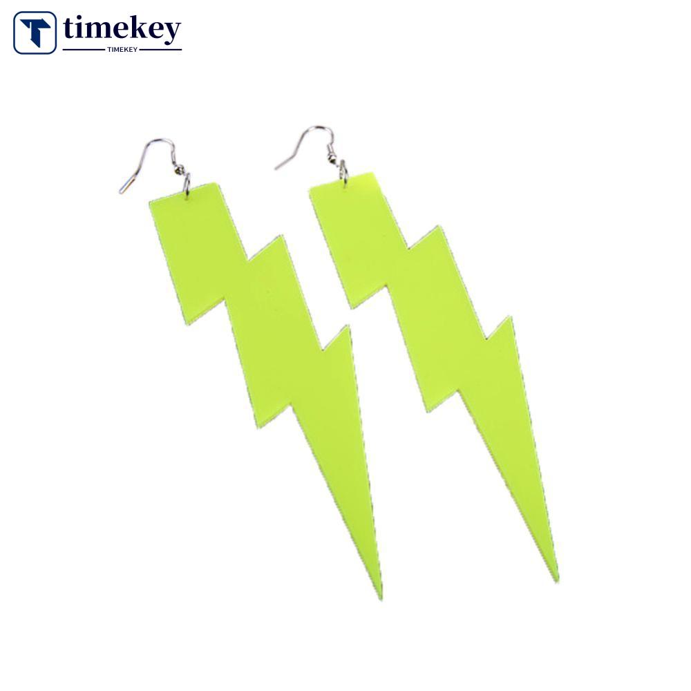 Timekey Anting Tusuk Gantung Wanita Bahan Akrilik Desain Petir Fluorescent Untuk Pestaclub Malam A1K6