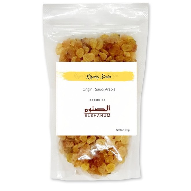 

Simin Cristal Standning Pouch 500gr / Kismis Simin Manis / Kismis Kuning / Elshanum