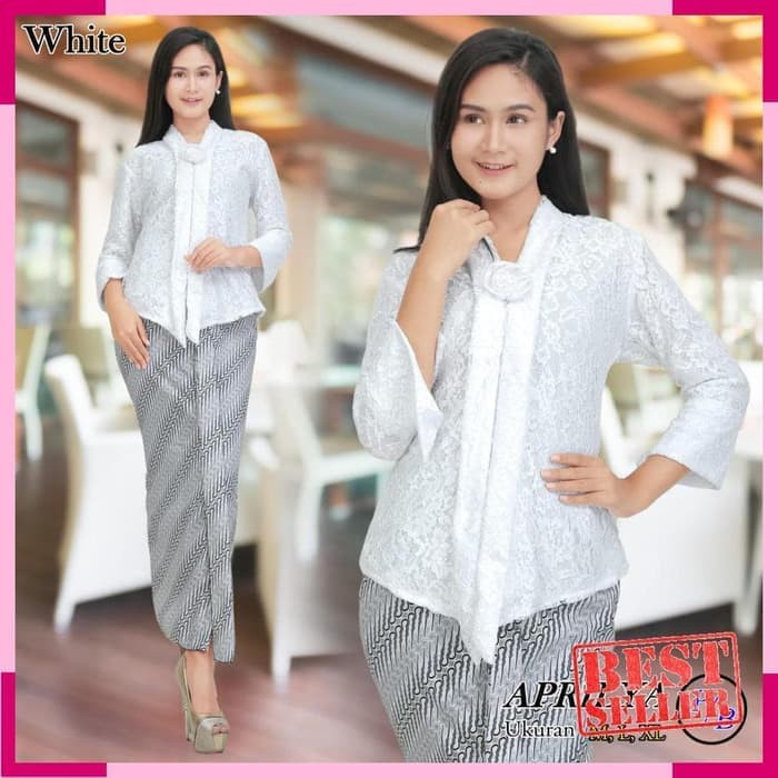 Setelan Kebaya Floy Brokat Rok Wiron Warna Putih / Kebaya Modern