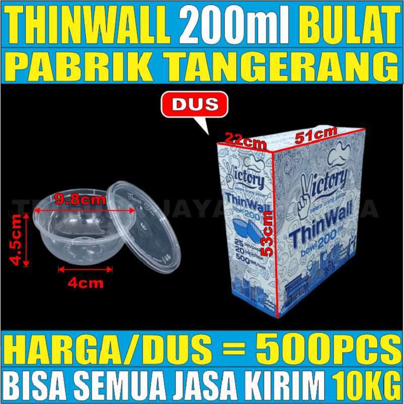 Thinwall Bulat 200ml 300ml 400ml 450ml 500ml 650ml 750ml Per Dus Mangkok Bowl Plastik Gjk