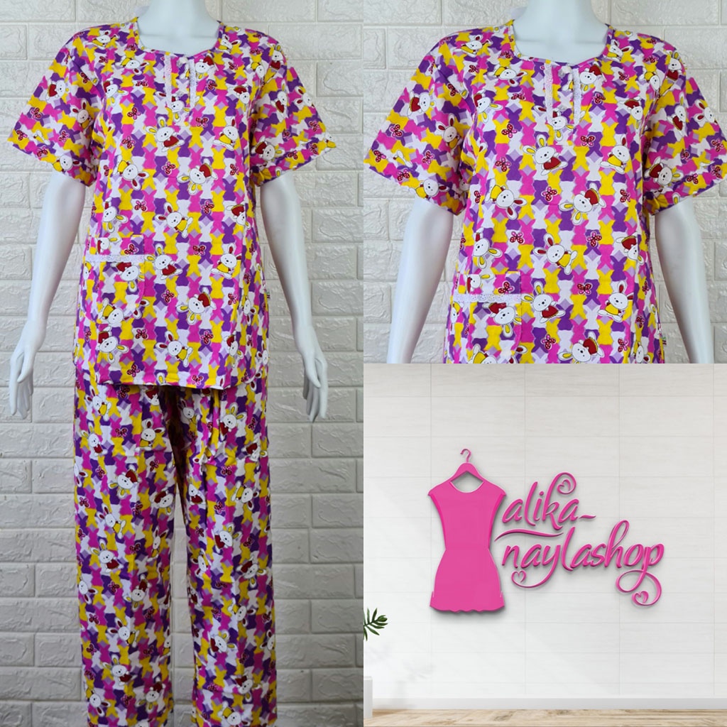 PIYAMA KATUN | HOKI & SHEILA STANDAR | LEBEL ORANGE | BAJU TIDUR | WANITA DEWASA-KODE   V2