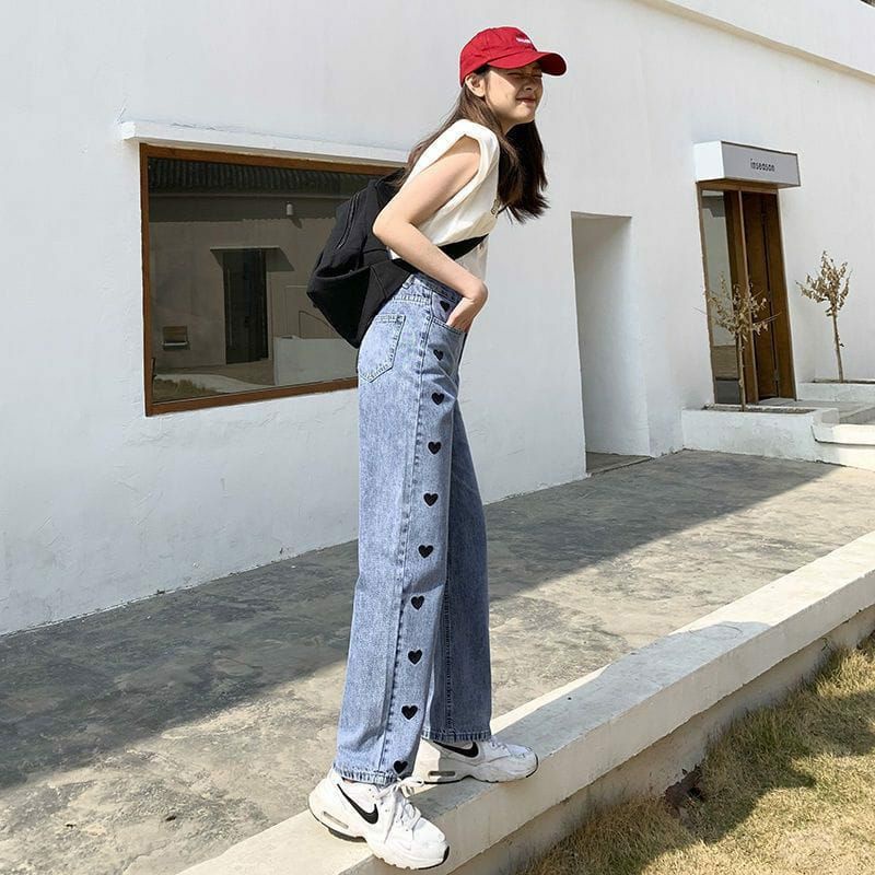 1KG MUAT 2PCS | LOVE KULOT JEANS CELANA PANJANG HIGHTWAIST JEANS KOREA HITS FASHION SELEBGRAM