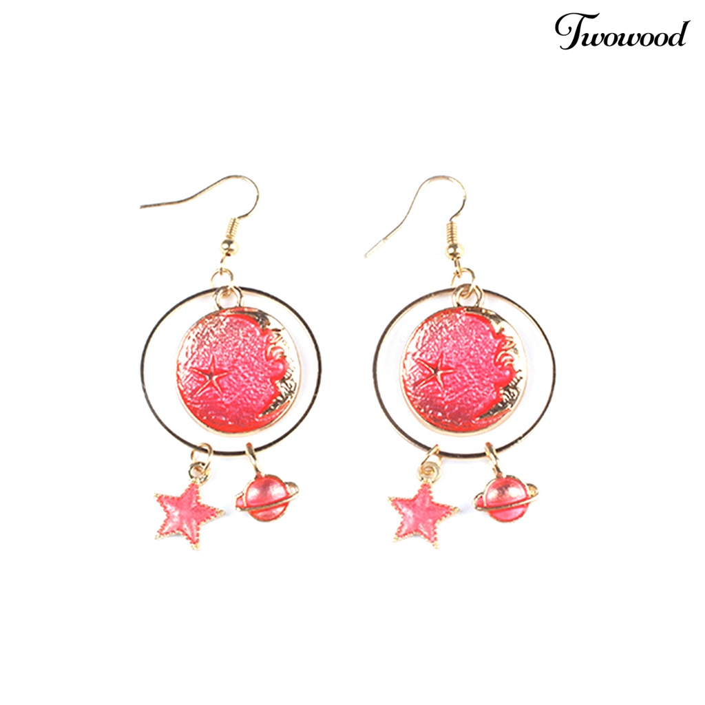 1 Pasang Anting Klip Desain Kartun Planet Bintang Untuk Anak Perempuan