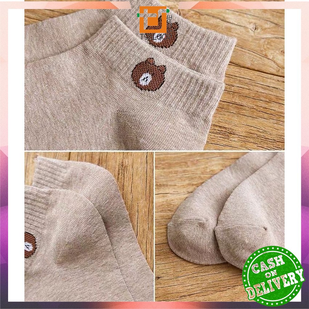 OFM-P32-33 Kaos Kaki Dewasa Pendek Kaus Kaki Wanita Pria Motif Brown / Kaos Kaki Ankle Korea Daisy-8