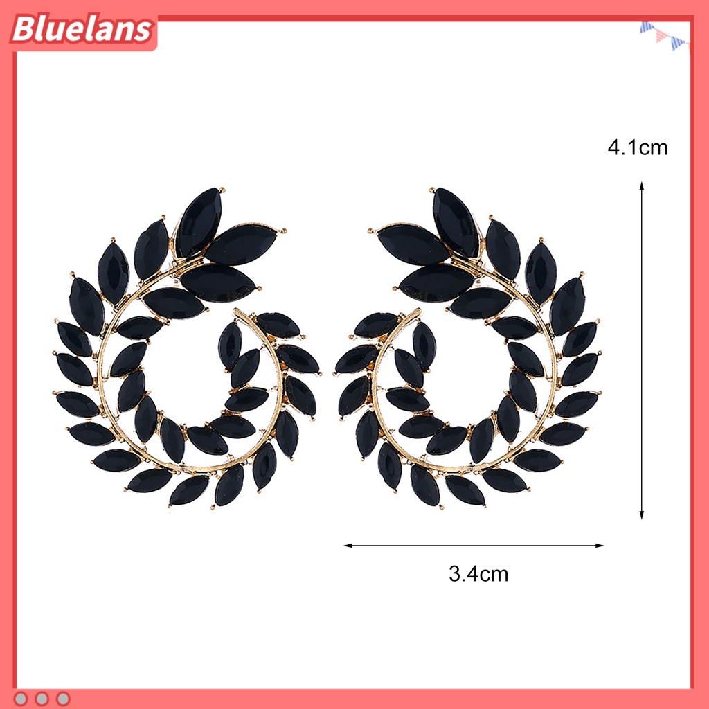 Bluelans 1 Pasang Anting Stud Cubic Zirconia Bentuk Cabang Daun Geometris Bulat Bahan Alloy Untuk Wanita