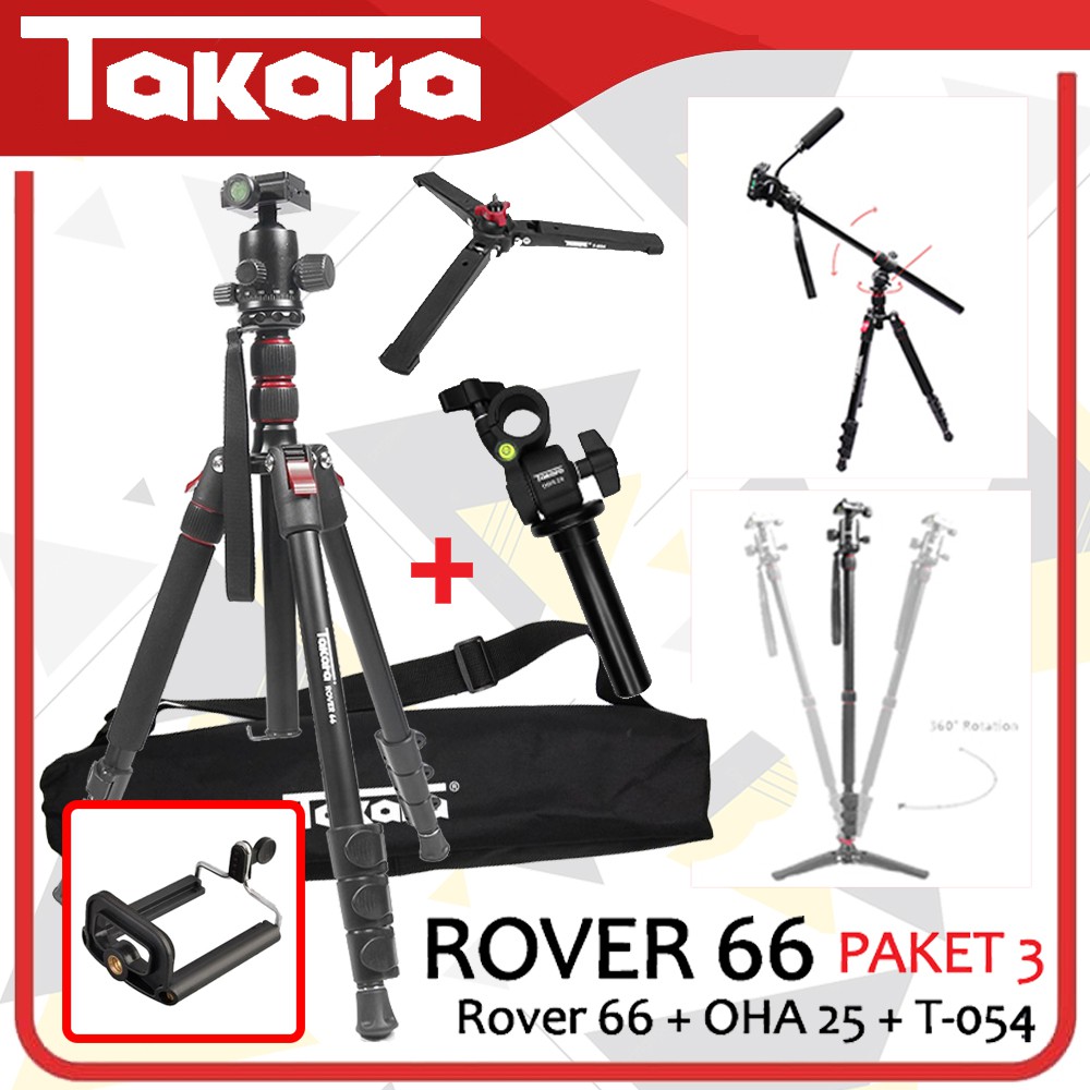 Tripod Takara Rover 66 OHA25 T-054 paket 3 Traveling Monopod Kamera Mirrorless