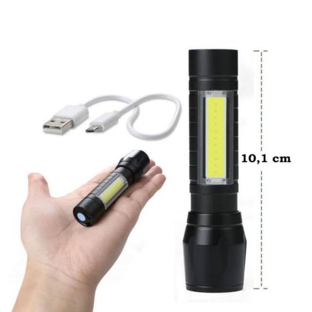 Senter Mini LED USB Super Terang / Senter Mini Cob Kabel Recharge / Paket Senter Mini Xpe Police Box