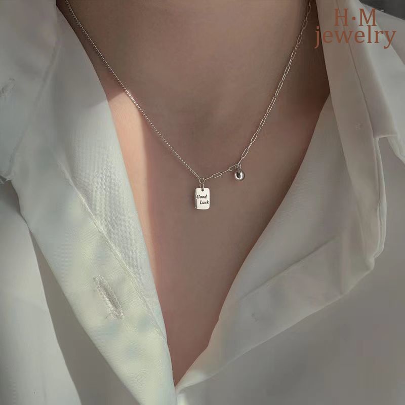 Luck Kalung Rantai Clavicle Dengan Liontin Manik-Manik Bulat / Persegi Untuk Wanita