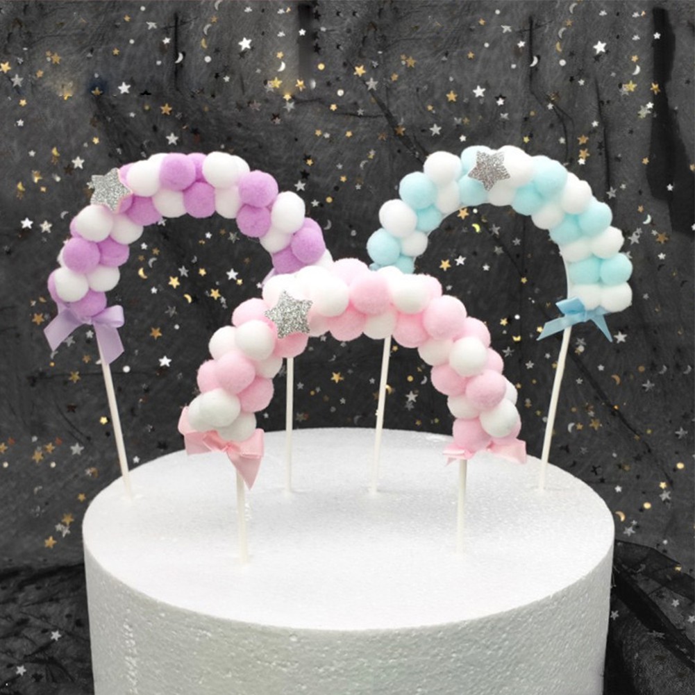 Topper Kue Desain Arch Hairball Warna Biru Pink Untuk Dekorasi Pesta Pernikahan