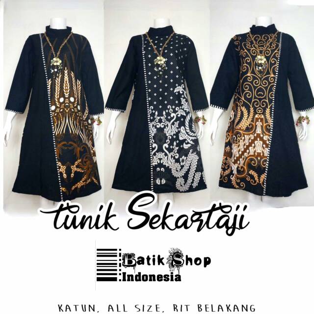 Tunik Sekartaji Batik Sogan Santika Kombinasi Embos Baju Seragaman Kerja Kantoran Kondangan Dress Tunic Santika Kombi Jumbo Motif Klasik Kekinian Modern