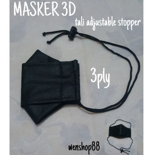 Masker Kain Model 3D Tali Adjustable Stopper Kain Spunbond 3ply & 2ply