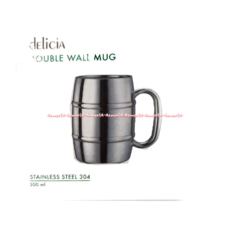 Delicia Stainless Stell Double Wall Barrel Mug 300mL Gelas Tempat Minum Stainless Steal Delisia Barel