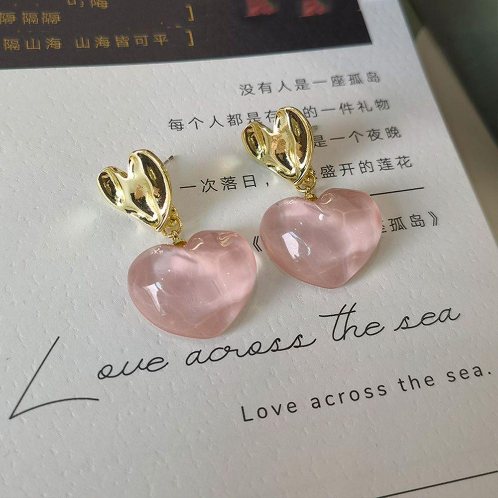 Mxbeauty Anting Menjuntai Wanita Eleagnt Vintage Untuk Perempuan Love Resin Hati Pendent Drop Earrings