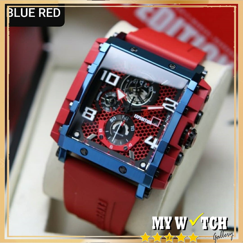 Expedition E 6757 MC Red Blue Jam Tangan Pria Original Diameter 4,45 cm