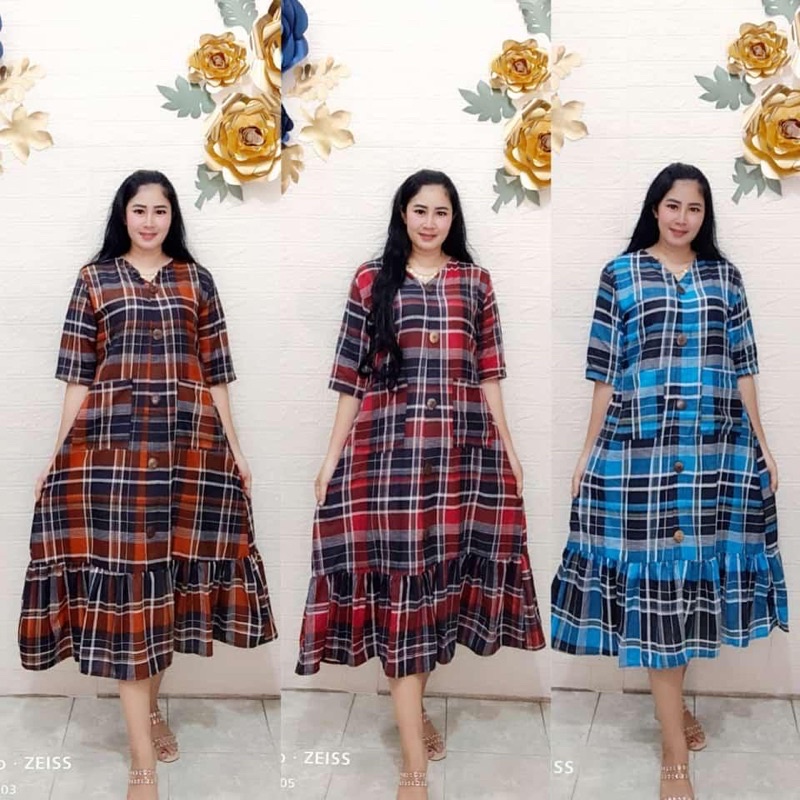 daster pendek kotak kotak