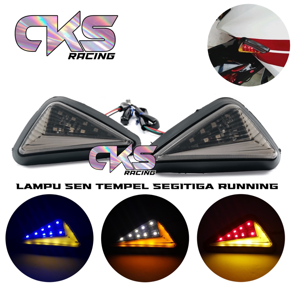 Sein Tempel Segitiga Model Neon Led 2 Mode Running Lampu Sen Tempel Segitiga Besar Buat Cbr150r ,R15 v2 ,R15 v3 ,R25 ,Ninja ,Gsx Dan Motor Lainnya Universal