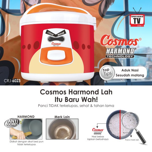 RIce Cooker Cosmos CRJ 6023 N HARMOND 3IN1 1.8 Liter ANTI GORES