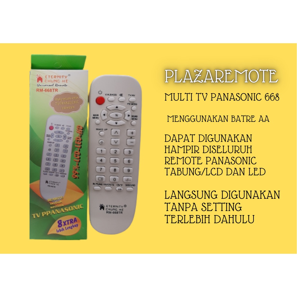 REMOTE TV TABUNG PANASONI 668TR MULTIFUNGSI LANGSUNG PAKAI TANPA SETTING