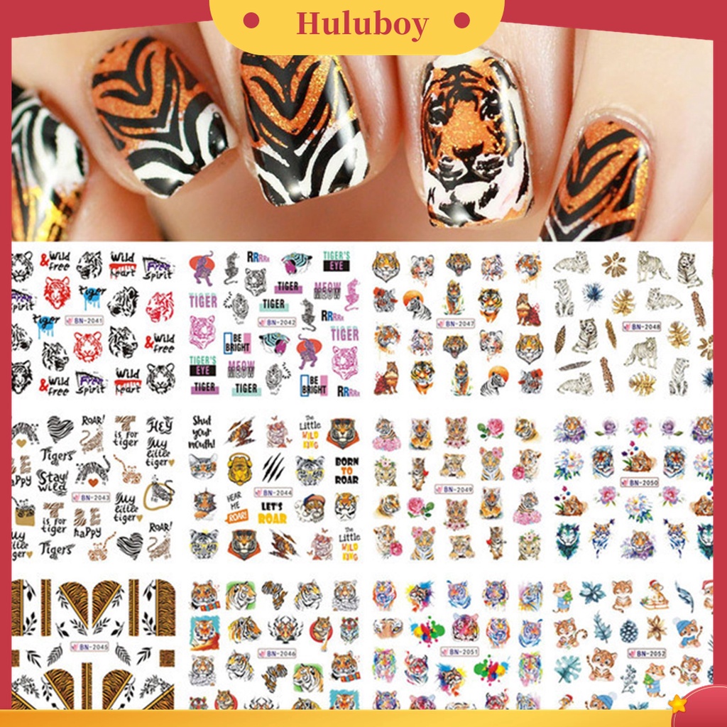 Huluboy Huluboy♡ Stiker Kuku Motif Harimau 2022 Bahan Kertas Ringan Untuk Manicure