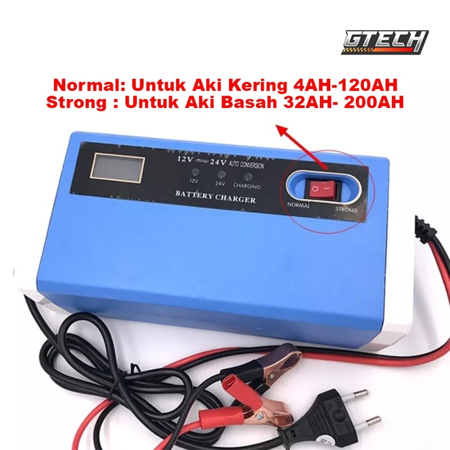 Charger Aki Portable 10A 12V 24V Motor Mobil Casan Accu Sparepart Motor Mobil Carger Indikator LCD