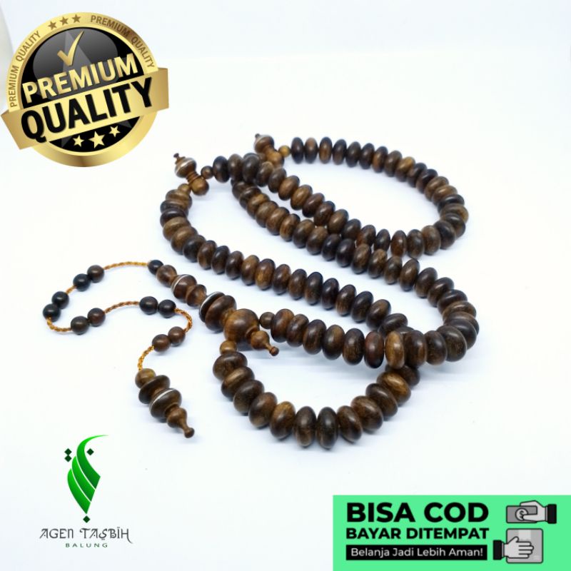 Tasbih Kayu Galih Kemuning Hitam Pipih Original