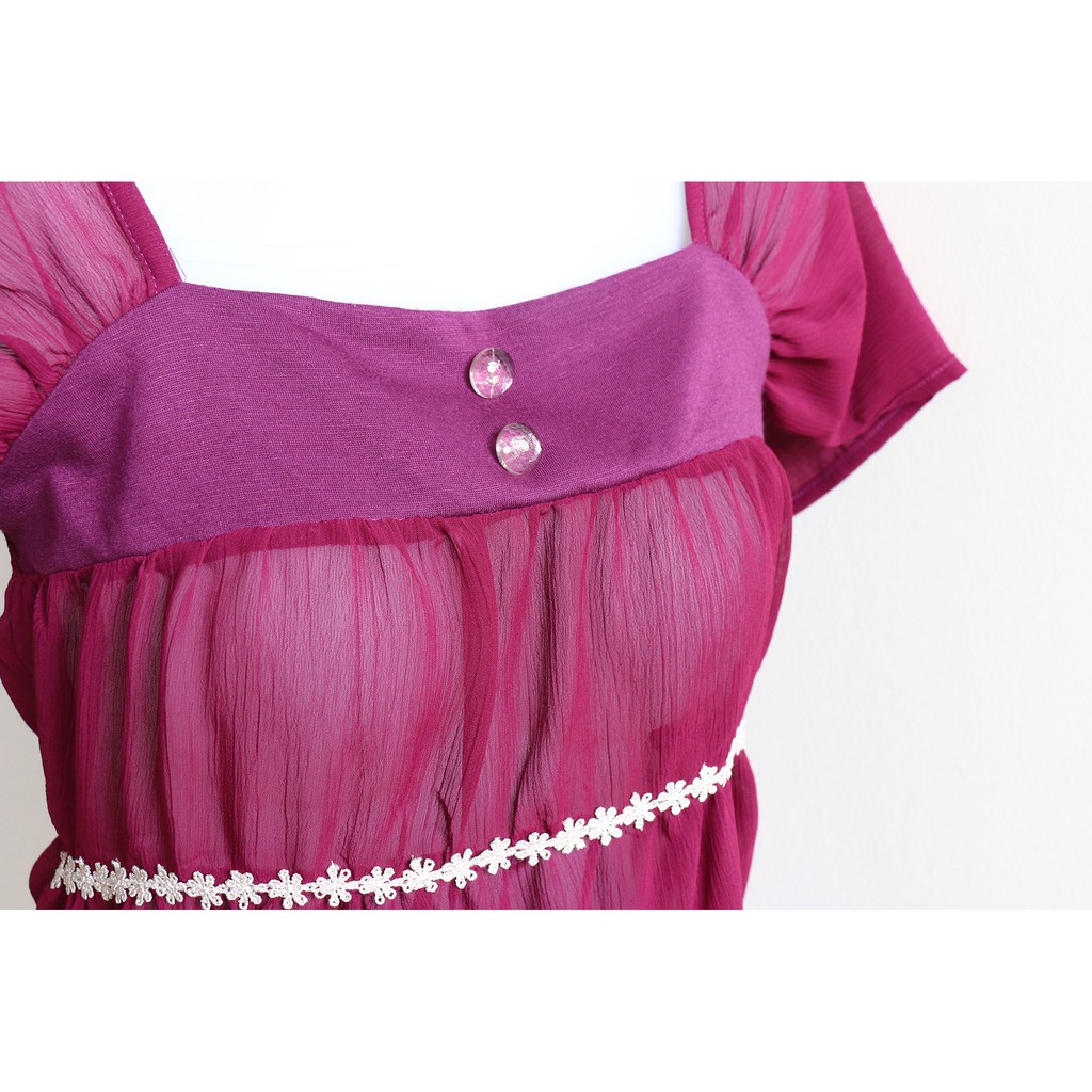 BSI-05 (S) atasan sifon blouse / blus import sweet pink flower korea