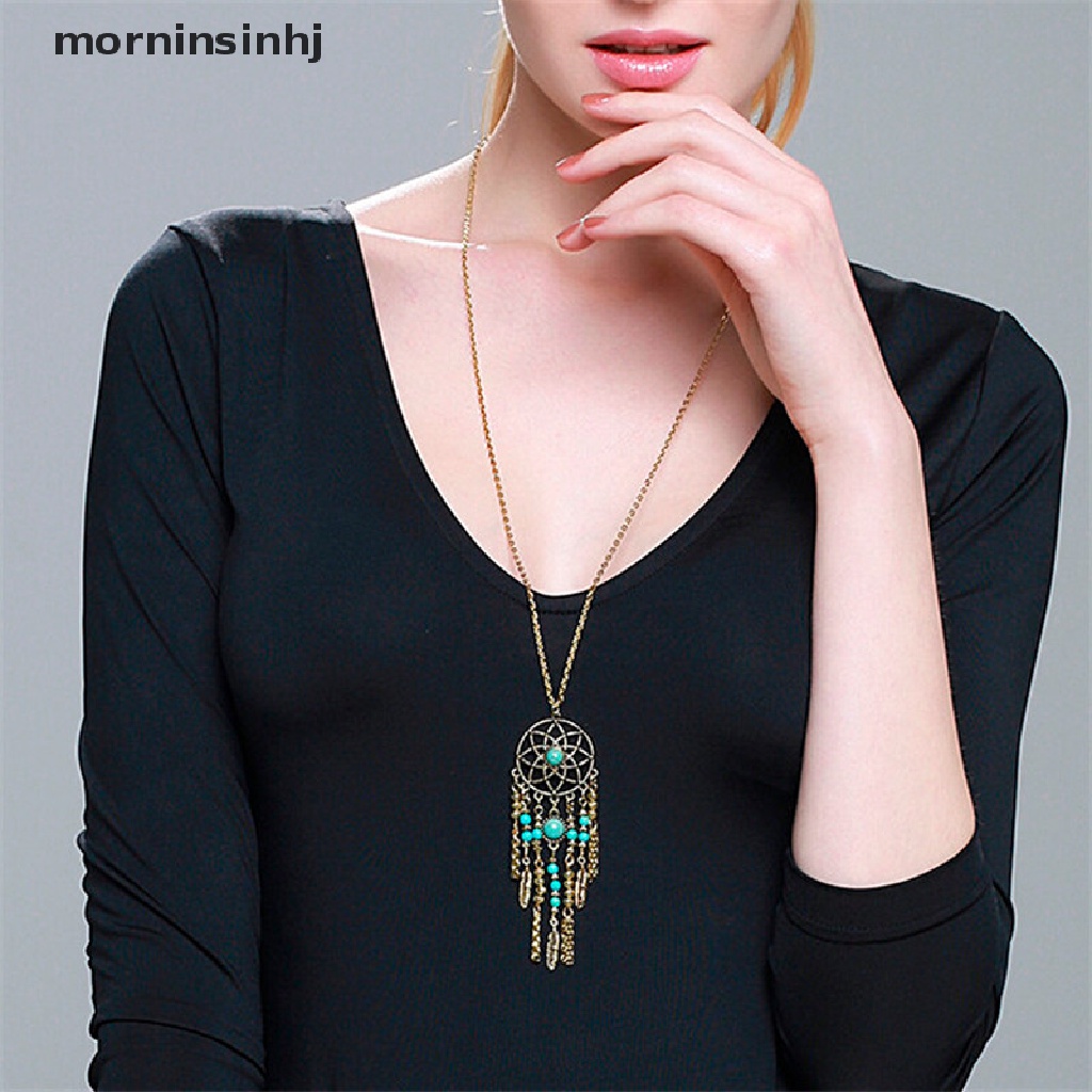 Mor Kalung Rantai Panjang Liontin Dream Catcherrumbai Gaya Vintagebohemian Untuk Wanita