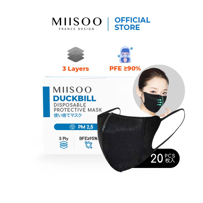 Masker Miisoo Duckbill 3ply Hitam Masker Kesehatan Disposable Mask Original