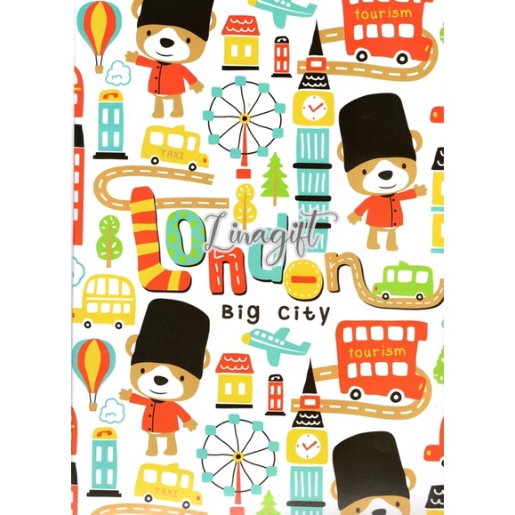 ( 5 Lembar ) KERTAS KADO SR GLOSY - GIFT WRAPPING PAPER LONDON PARIS BIG BEN MENARA EIFEL CLASSIC FANCY VINTAGE