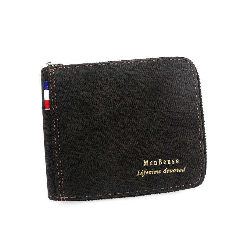 BISA COD MEN BENSE Dompet Pria Wanita Model Pendek Resleting Luar Bahan Kulit Sintetis Original-5510 BLACK