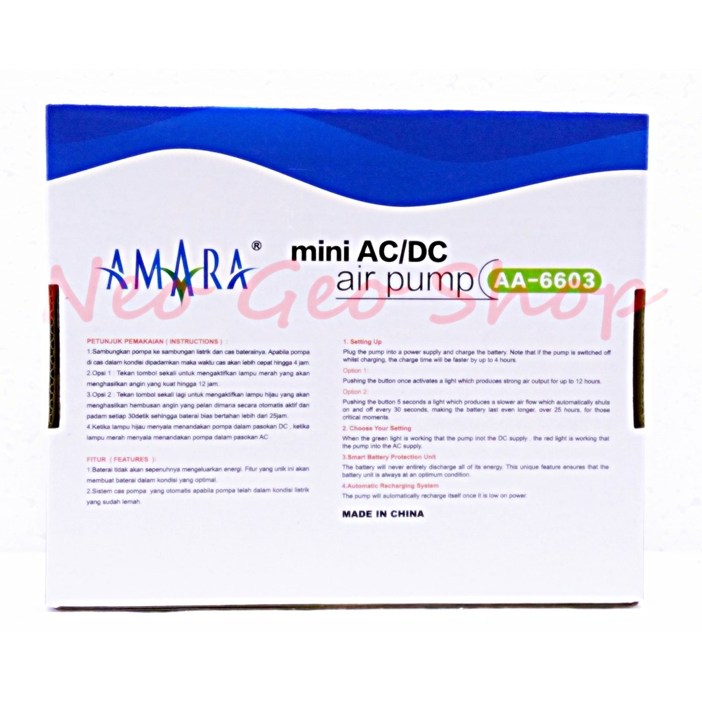 AMARA Mini AC DC AA 6603 AA6603 mesin Aerator pompa angin udara Airpump Aquarium Aerator