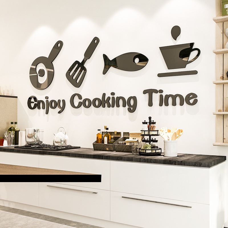 Stiker Dinding Decal Desain Enjoy Cooking Time Bahan Akrilik Untuk Dekorasi Rumah