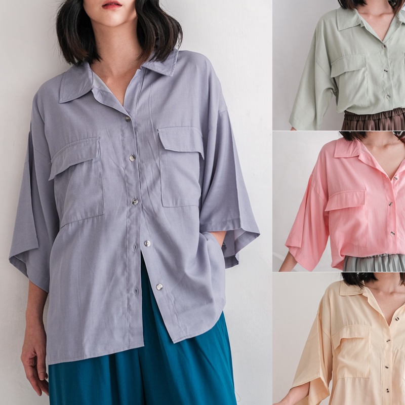 arenabelanja - Kemeja Wanita Oversized Warna Pastel