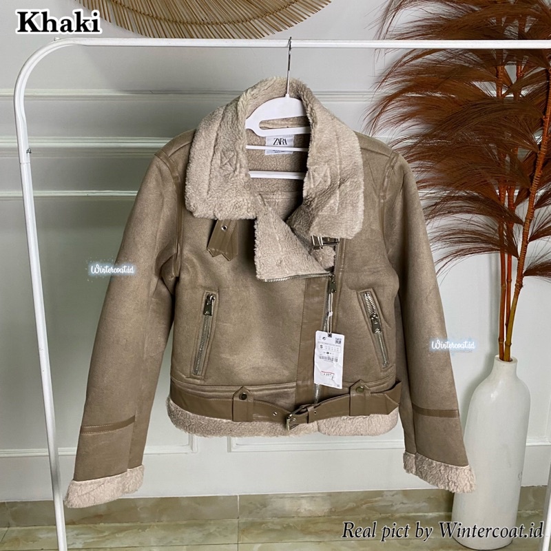 Leather coat wanita fur suede jacket Gigi import winter premium tebal hangat jacket musim dingin zara domba