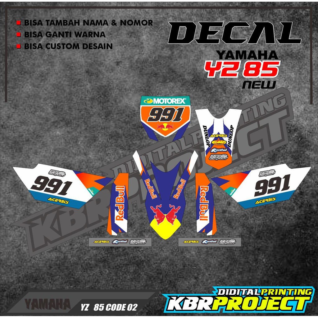 Decal Yz 85 New Kode 02 Stiker Variasi Full Body List Motor Trail Yz 85 New Bebek Bisa Custom Bebas