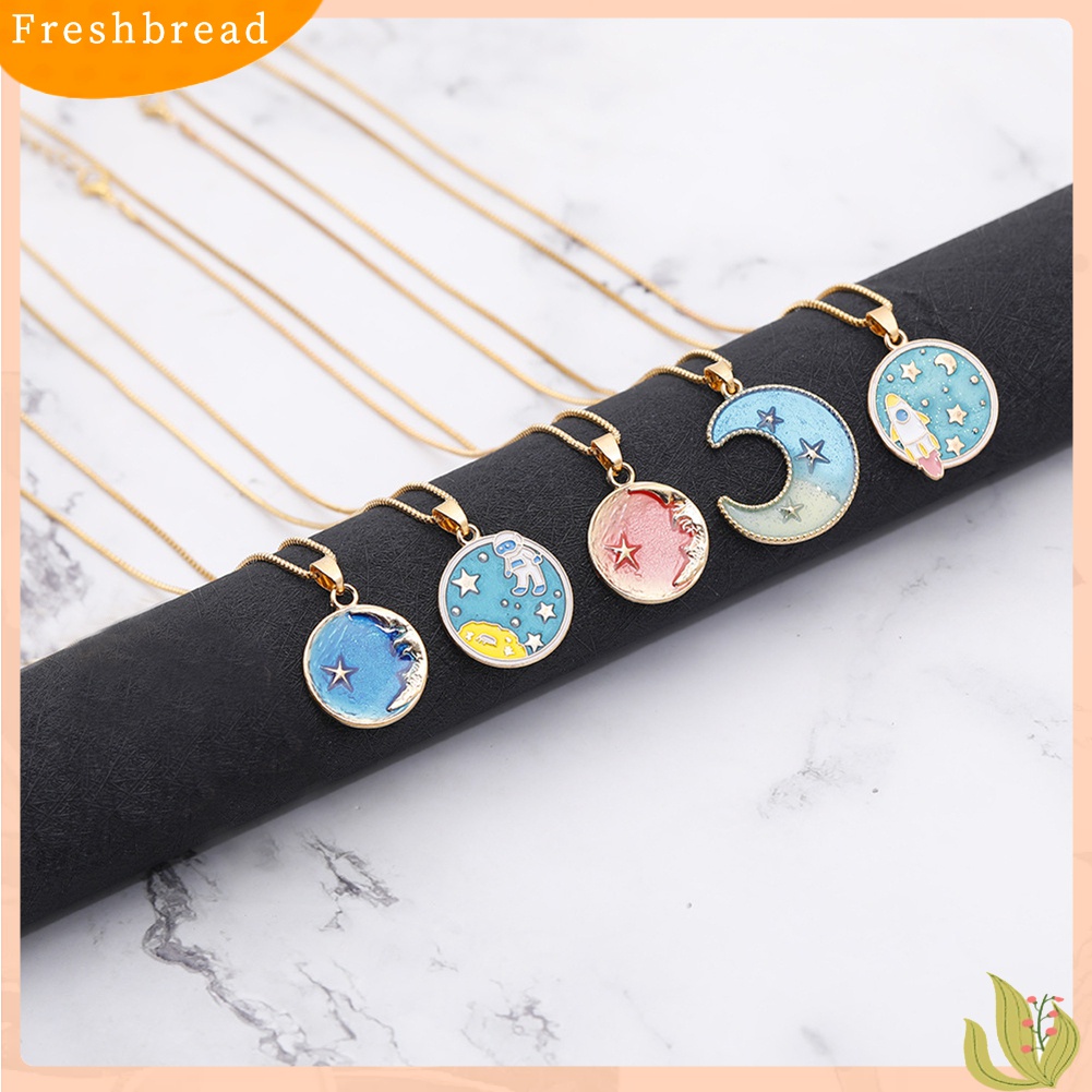 【Fresh】❀Women Romantic Starry Sky Enamel Star Moon Pendant Chain Necklace Jewelry Gift