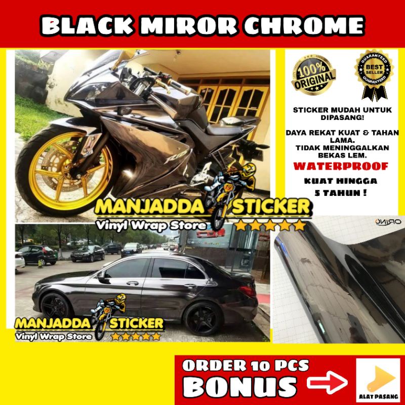 Stiker skotlet motor hitam chrome Super Glossy