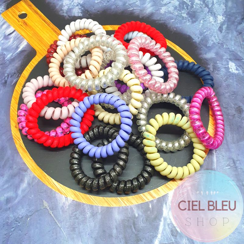 Ikat Rambut Kabel Candy Besar Donat Spiral Metalik Doff / Ikat Rambut Korea Awet Modis