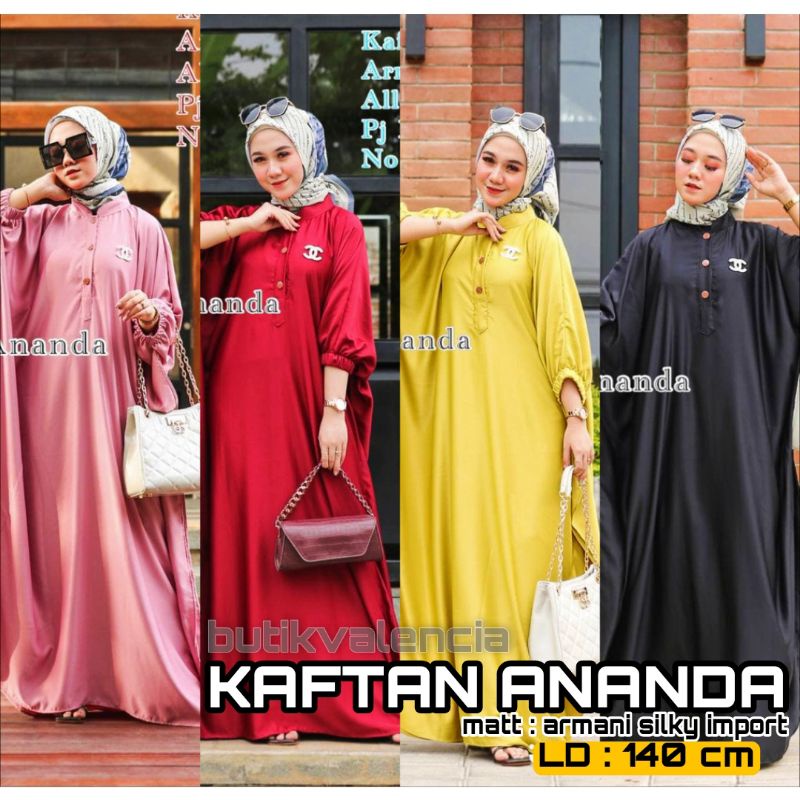 Kaftan Jumbo Wanita Ananda Armani Silk Import Dress Bigsize Polos Kekinian