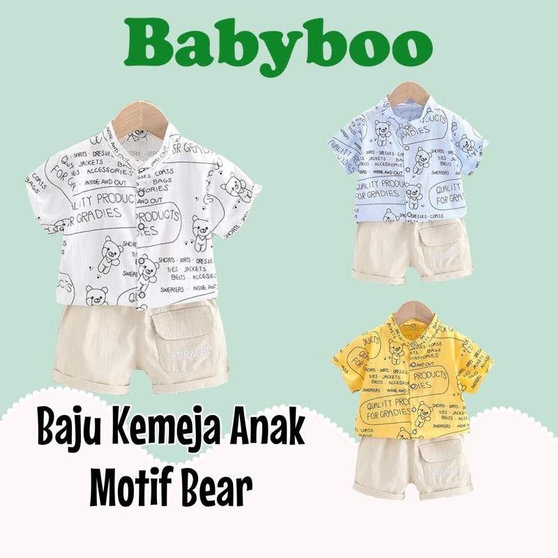 Setelan Baju Kemeja Anak Motif Bear ABC