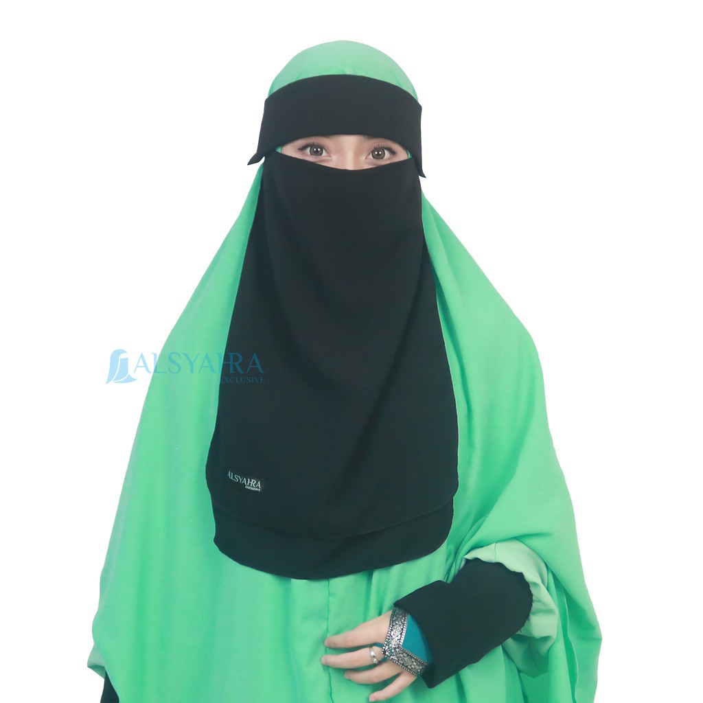 niqob/cadar/handscok/himar/jilbab/abaya/ Niqab Poni 2 Layer Wolfis Premium Alsyahra Exclusive