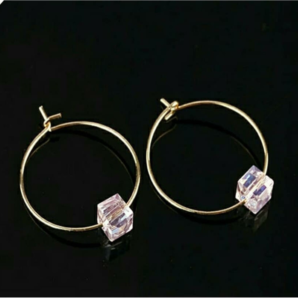 ANTING HOOPS WANITA KEKINIAN ALA KOREA KOMBINASI KRISTAL MISS  60