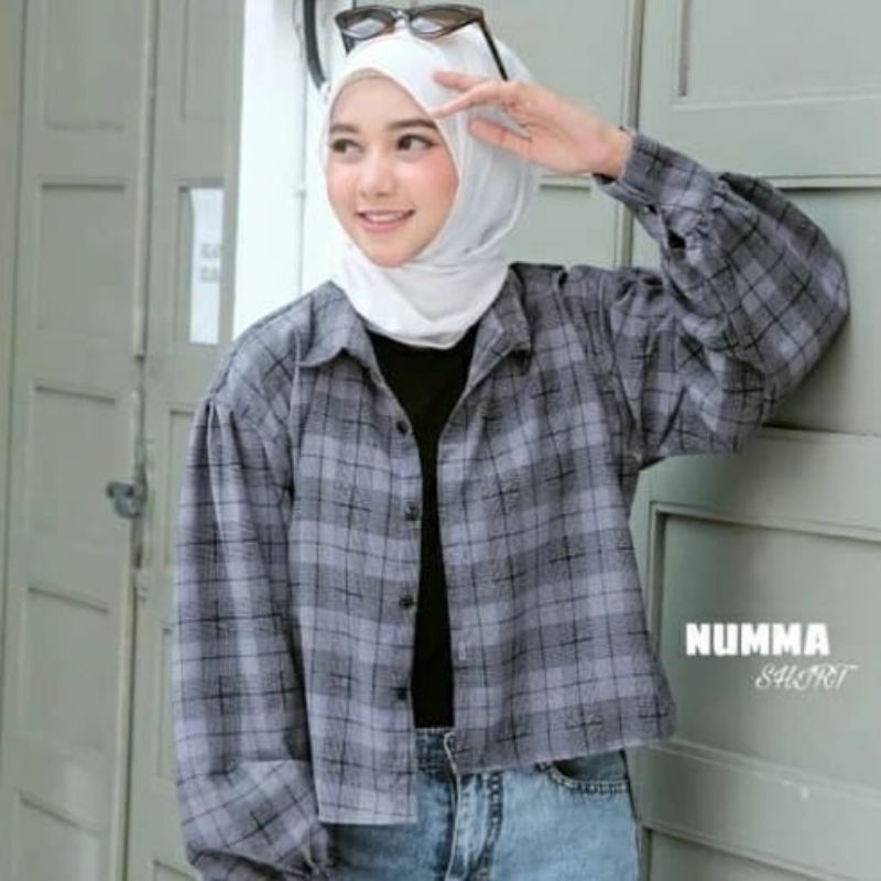 Kemeja Wanita Crop Motif Tartan Oversize / Hana Blouse shirt Tartan Crop