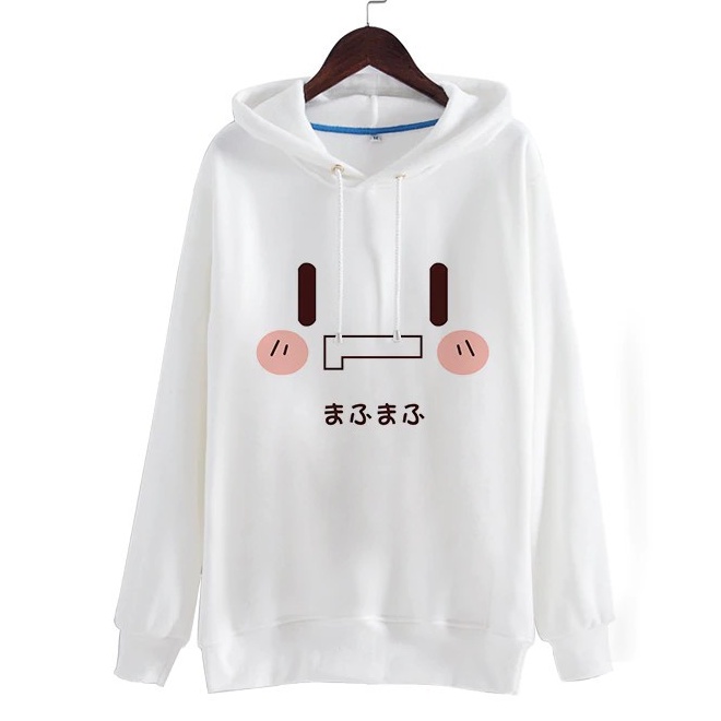 Hoodie Anime Face Kawaii White