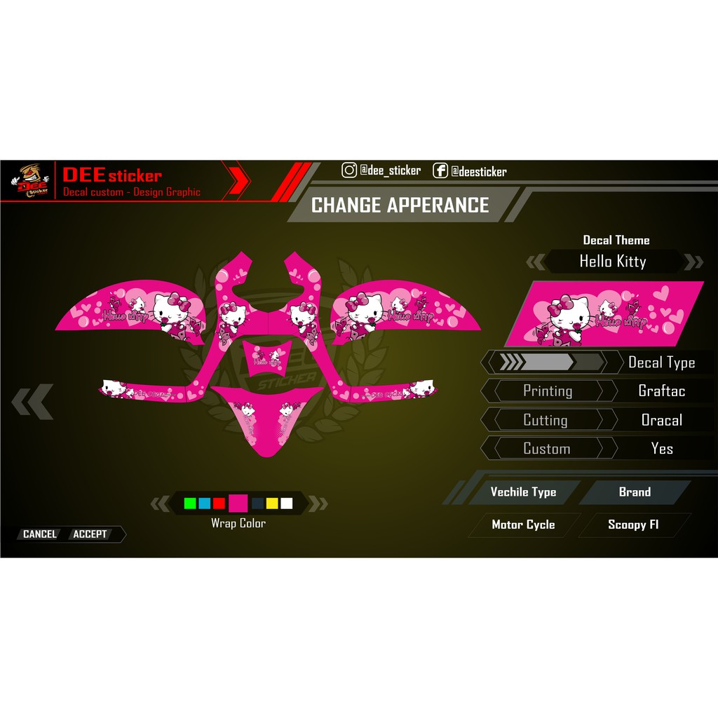 Decal Scoopy Fi Hello Kitty Pink