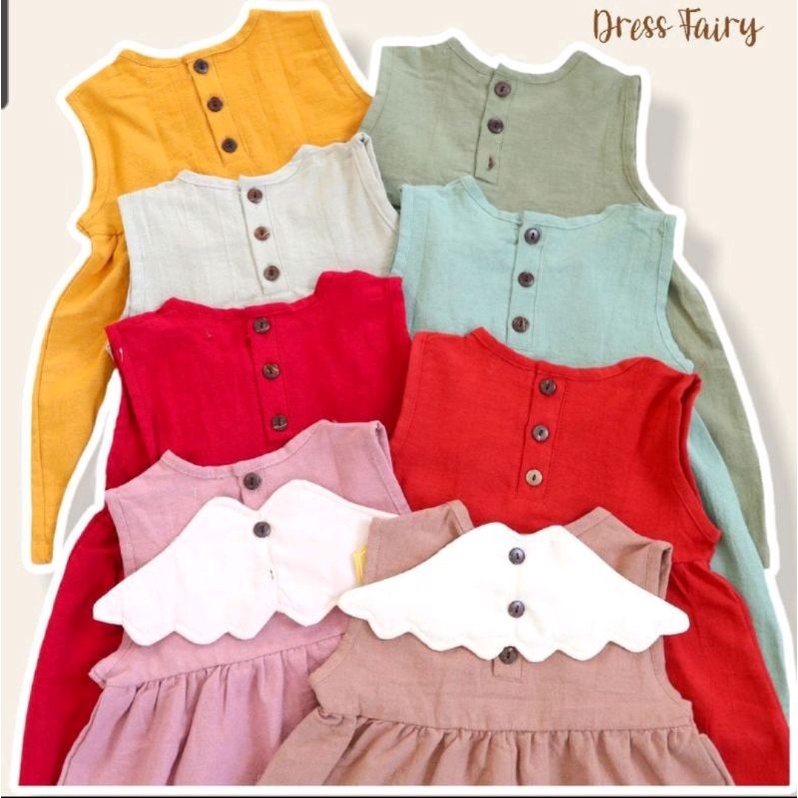 Dress Sayap Anak Perempuan Usia 2-5 Tahun | Dress Linen Lembut Anak I Baju Anak Cewek