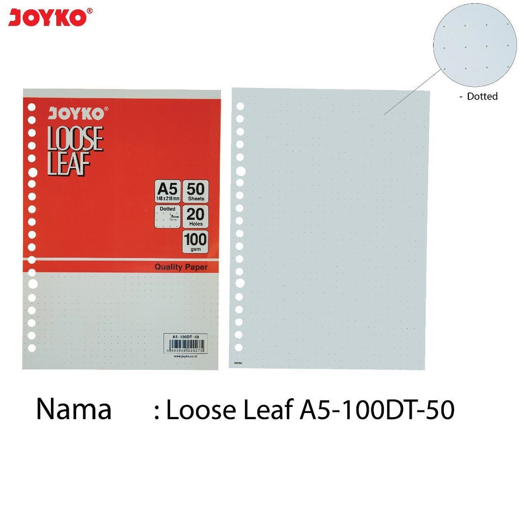 

Joyko A5-100DT-50 Dotted Loose Leaf A5 100Gsm 50 Sheet Kertas Binder Titik Dot 100 gsm Lembar ORI