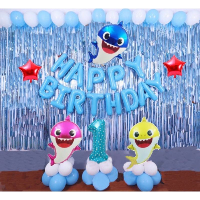 BalonDekor BD021 Paket Birthday Set Dekorasi balon baby shark / standing baby shark / ULTAH anak